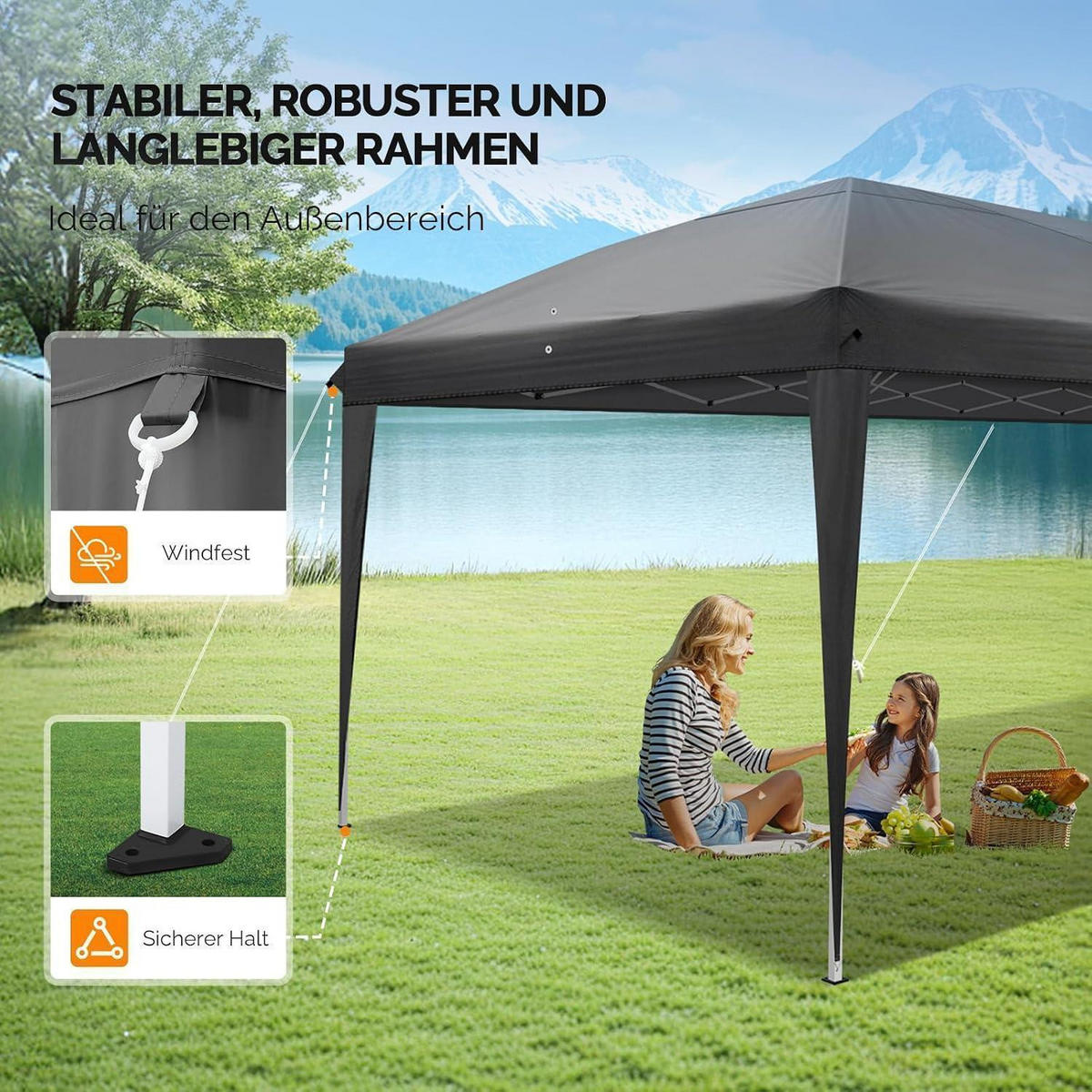 FALTPAVILLON 3 x 6 m Grau mit 6 Seitenteilen - Grau, Metall (300/268/600cm)