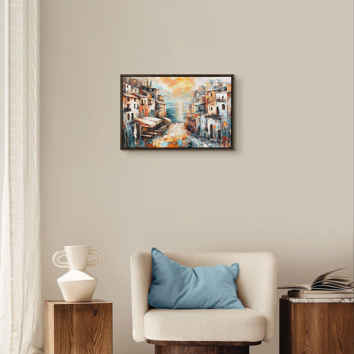 GEMÄLDE Stadt am Meer Schattenfugenrahmen Grau 60x40 cm - Grau, Holz (60/40cm) - YS-art gallery