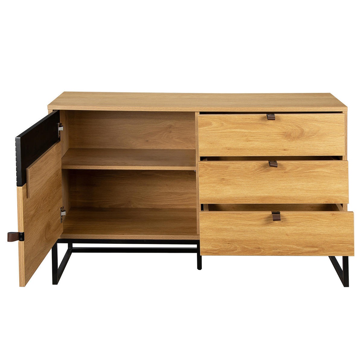 KOMMODE mit Tür - 120 cm - Eichefarben/Schwarz, Holzwerkstoff/Kunststoff (120/75/40cm) - home24