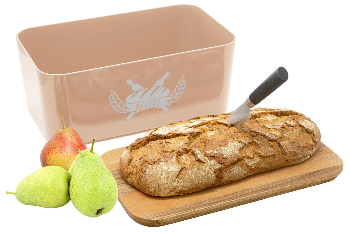 BROTKASTEN mit Bambus Schneidebrett puder - Koralle, Kunststoff (15/22/36cm) - Lashuma