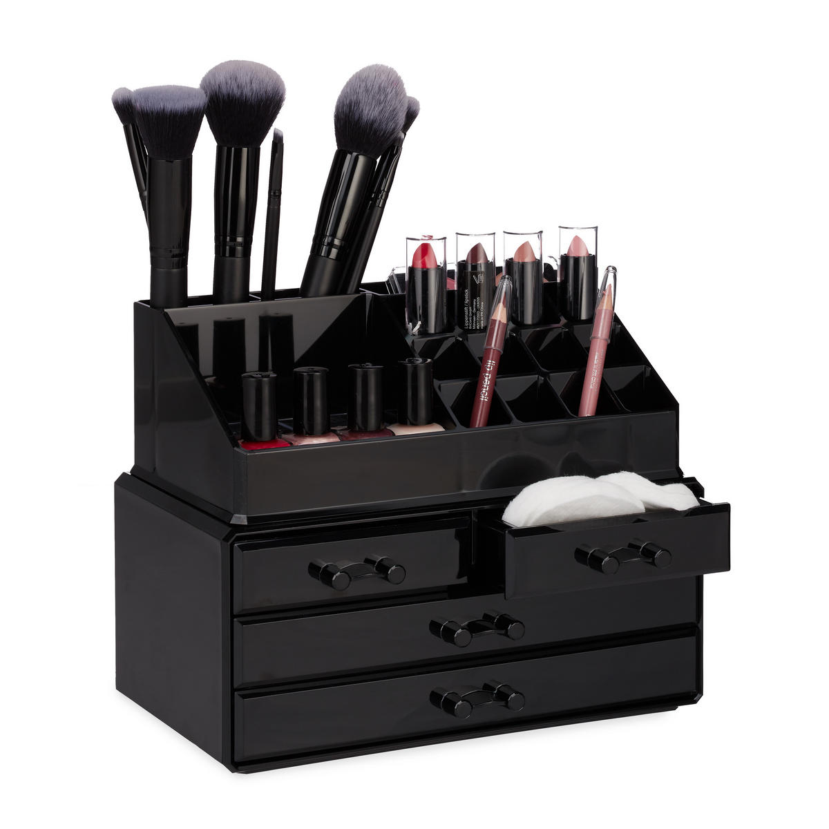 MAKEUP Organizer - Schwarz, Kunststoff (24/19/13.5cm) - Relaxdays