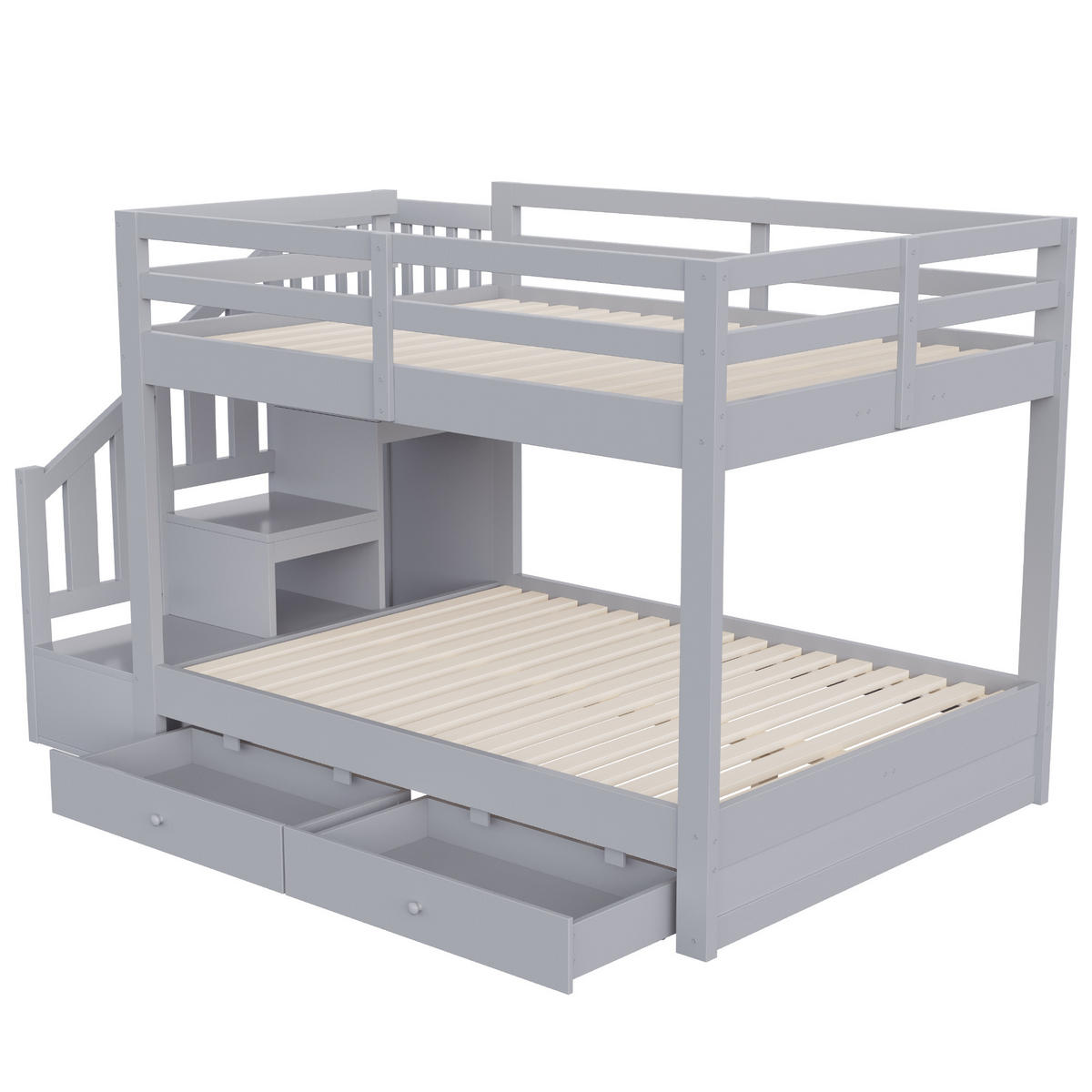 HOLZ-ETAGENBETT 140 x 200 cm mit Stauraumleiter, Grau - Grau, Holz (140/200cm) - FLIEKS