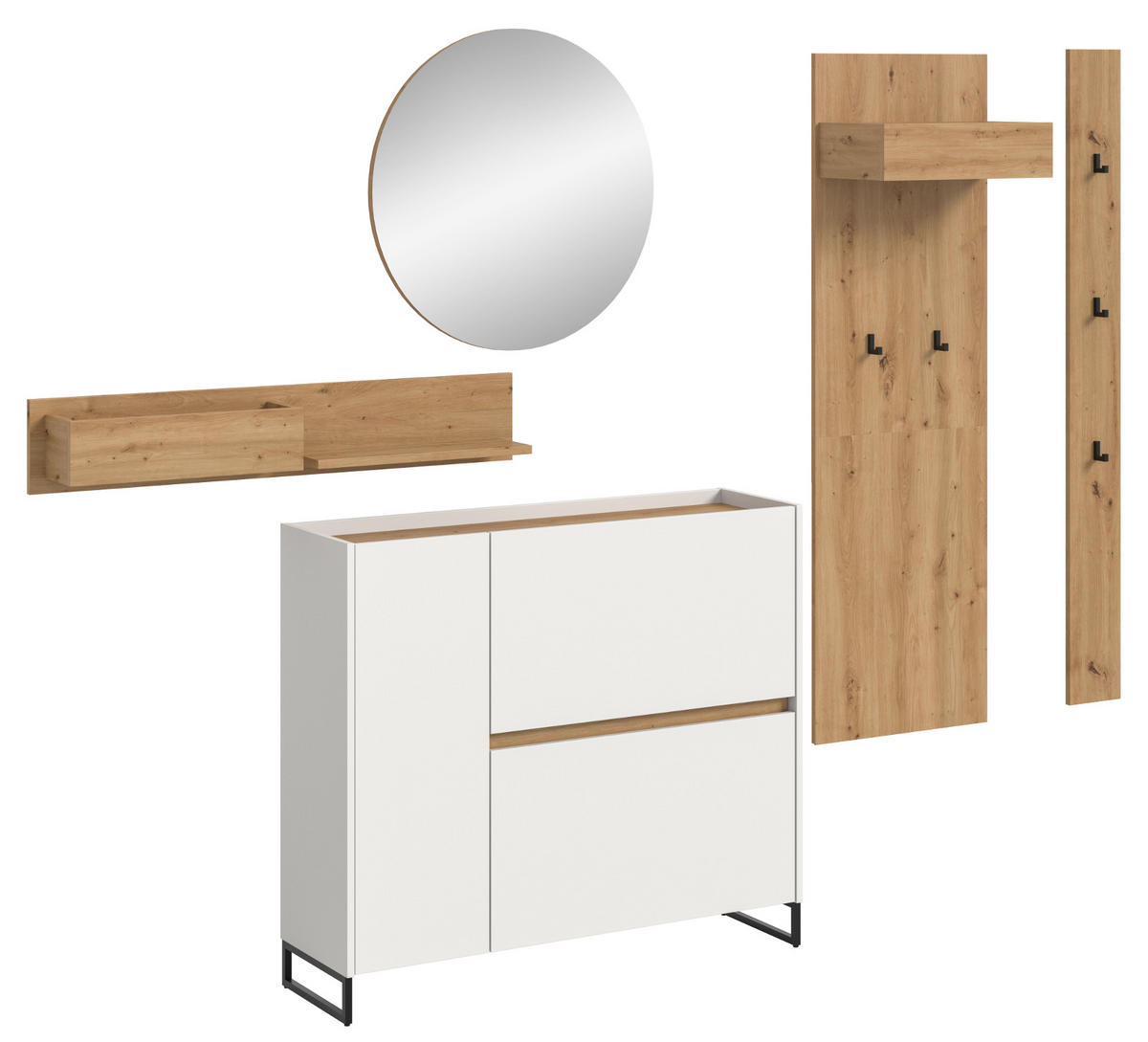 GARDEROBEN-SET 5-teilig weiß, Artisan Eiche 236 cm, Flurmöbel mit Soft-Close - Schwarz/Weiß, Holzwerkstoff/Metall (236/197/32cm) - Inn.Furn