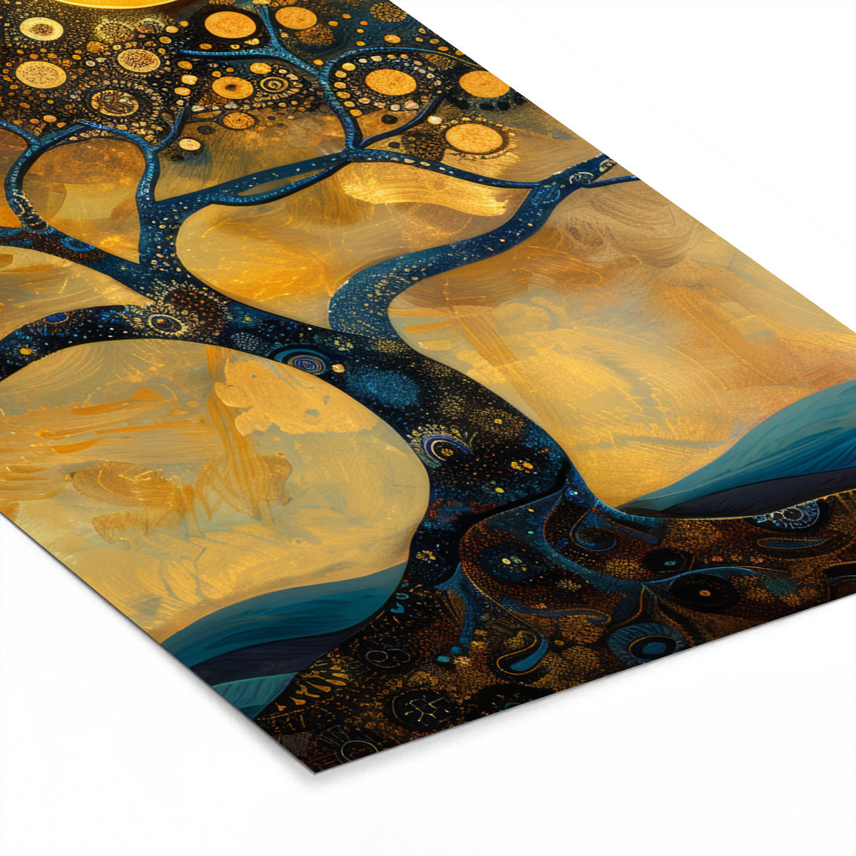 GERAHMTES BILD Baum - Mond - Blumen - Gold - Kunst 20x30 cm - Orange, Papier (20/30cm) - MuchoWow