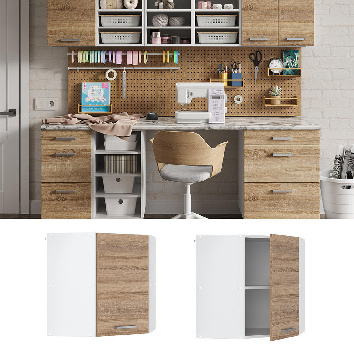 UNIVERZÁLNÍ NÁSTĚNNÁ SKŘÍŇKA R-Line Sonoma - bílá/Sonoma dub, kompozitní dřevo (57/60/34.1cm) - Vicco