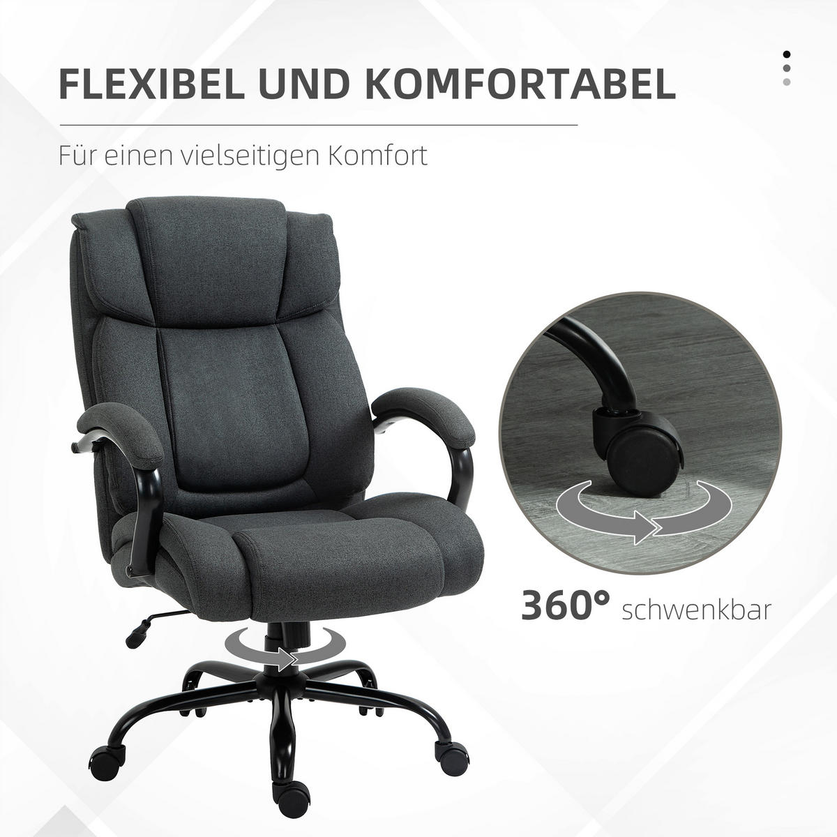 BÜROSTUHL, Ergonomischer Schreibtischstuhl, Drehstuhl mit gepolsterter Armlehne - Dunkelgrau/Schwarz, Textil/Metall (72.5/118/80cm) - Vinsetto