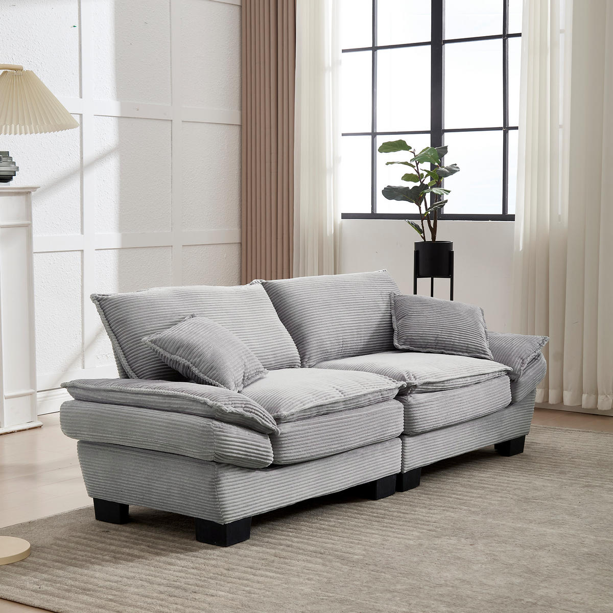 2-SITZER Sofa Samt mit extra tiefem Sitz und Kissen 224/81/81 cm Hellgrau - Hellgrau, Textil (81/224/81cm) - Redom