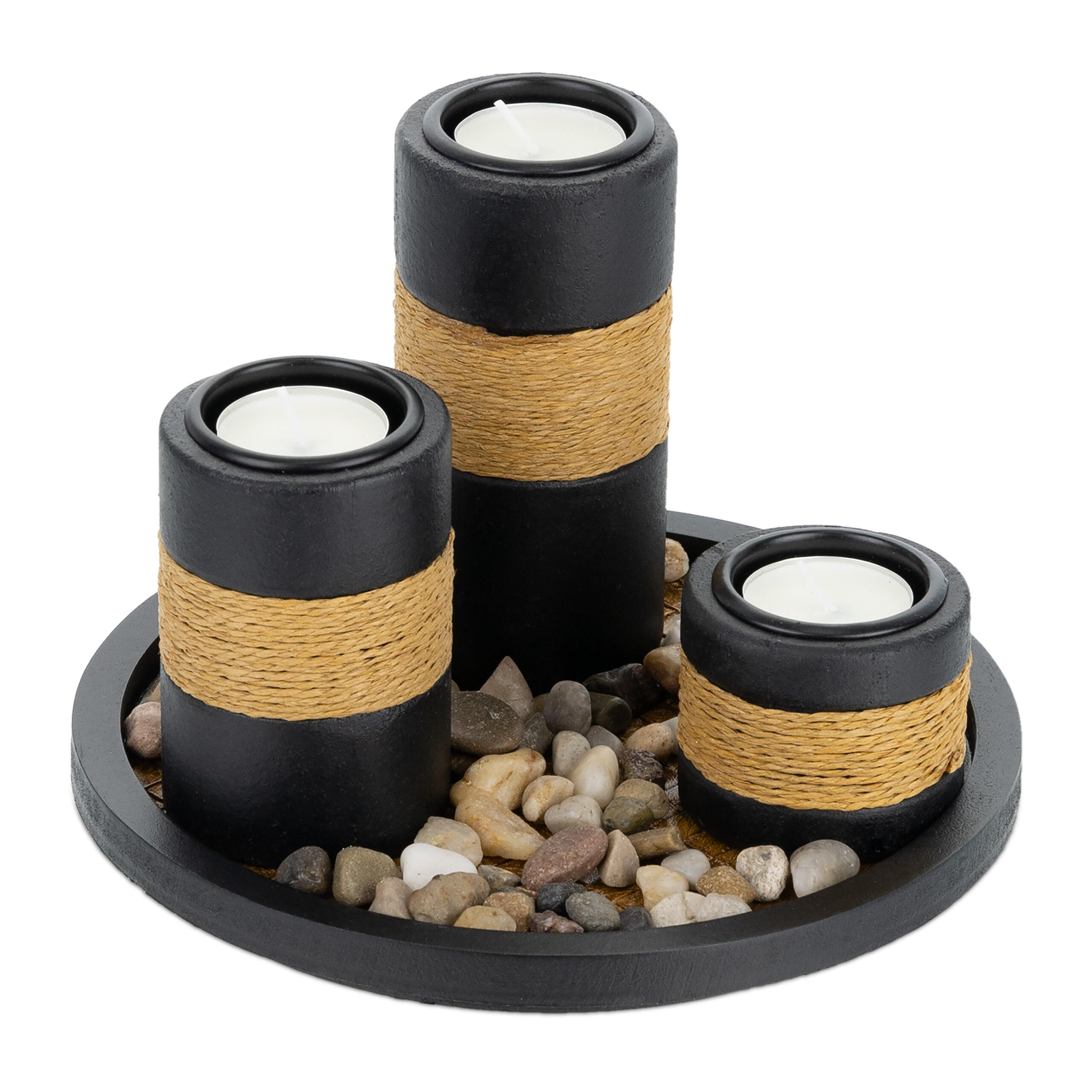 TEELICHTHALTER - Multicolor, Holzwerkstoff/Stein (13cm) - Relaxdays