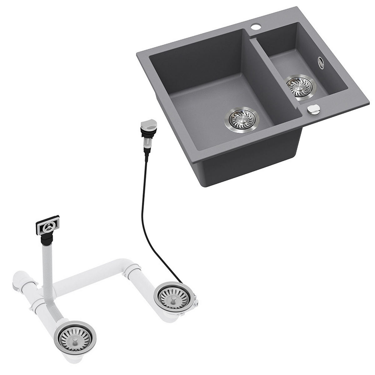 SPÜLBECKEN Prag Grau 58 x 50 cm mit 2 Spülen - Grau, Keramik (58/28/50cm) - Bergstroem