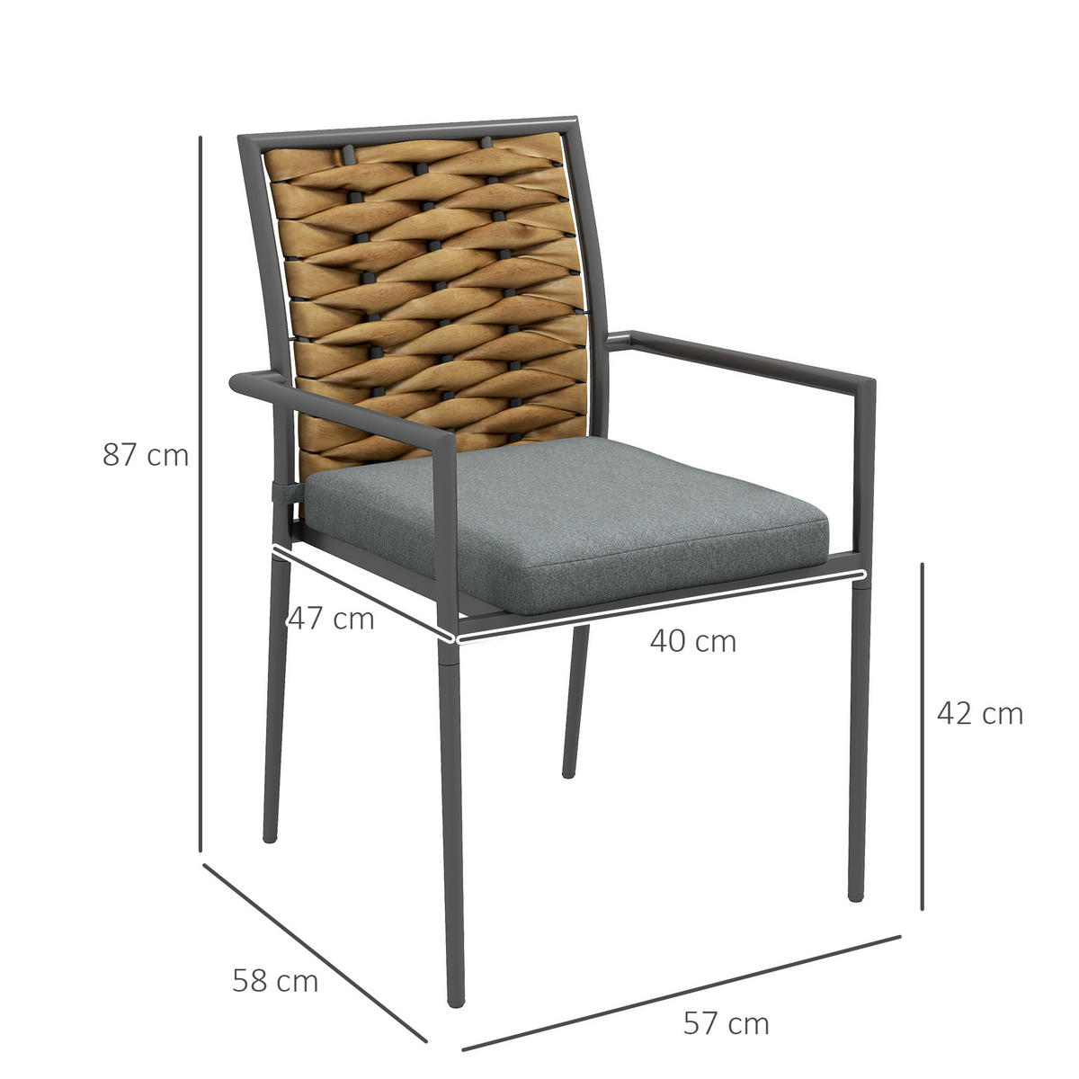 GARTENMÖBEL Set, Stahl, Polyester, Grau - Grau, Kunststoff/Metall - Outsunny