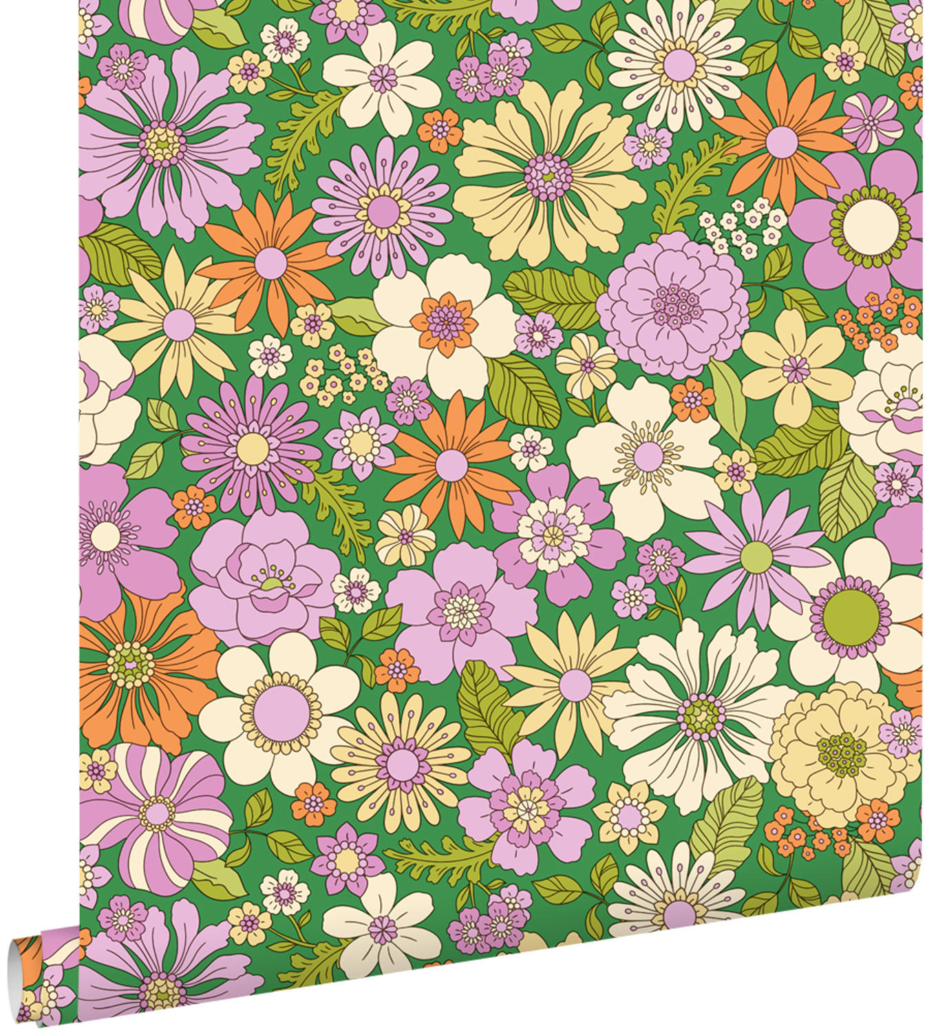 TAPETE Retro Blumen 50 x 900 cm - Grün, Papier (50/900cm) - ESTAhome
