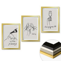 WANDBILDER 3er Set - 20x30 cm Goldrahmen - Champagner-Wein-Linienzeichnung - Goldfarben, Kunststoff (20/30cm) - ArtPrintCave