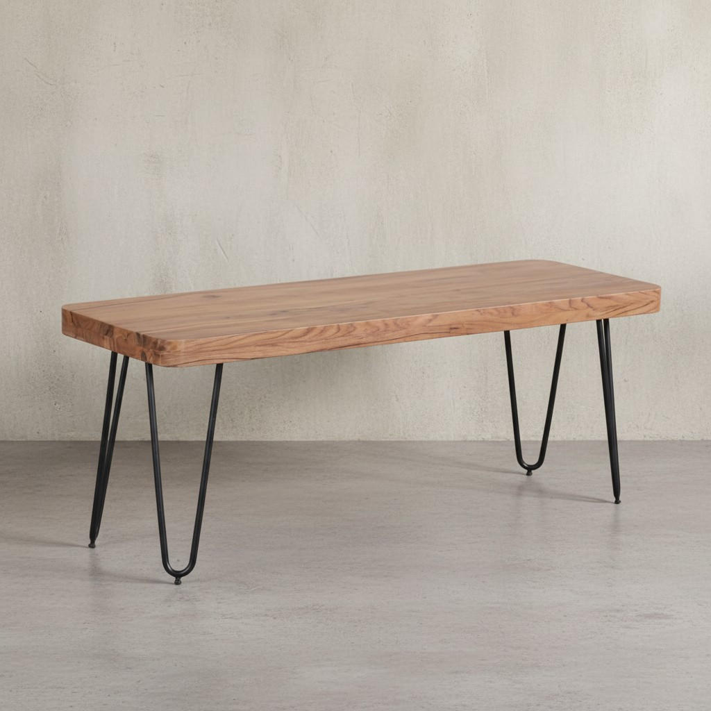 SITZBANK BALU Massivholz Metallbeine Landhausstil, Beige 120x40x45 cm - Beige/Schwarz, Holz/Metall (120/45/40cm) - KADIMA DESIGN