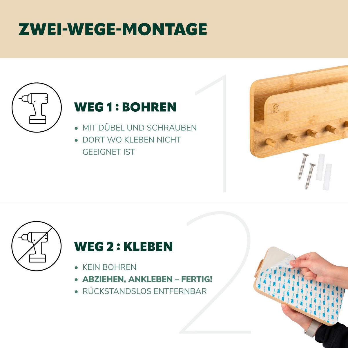 SCHLÜSSELBRETT, Bambus - Braun, Holz (26/15/5.5cm) - eluno