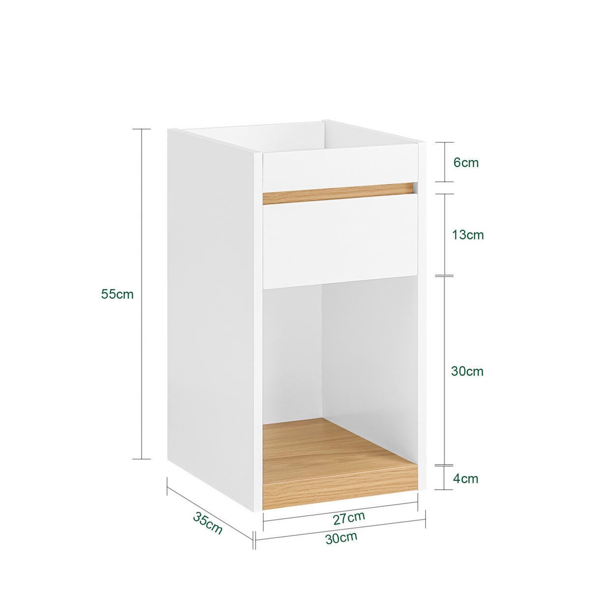 NACHTTISCH Weiß - Weiß, Holzwerkstoff (30/55/35cm) - SoBuy