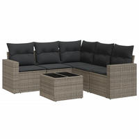 GARTEN-SOFAGARNITUR 6-TLG. Mit Kissen Grau Poly Rattan - Grau, Kunststoff - vidaXL