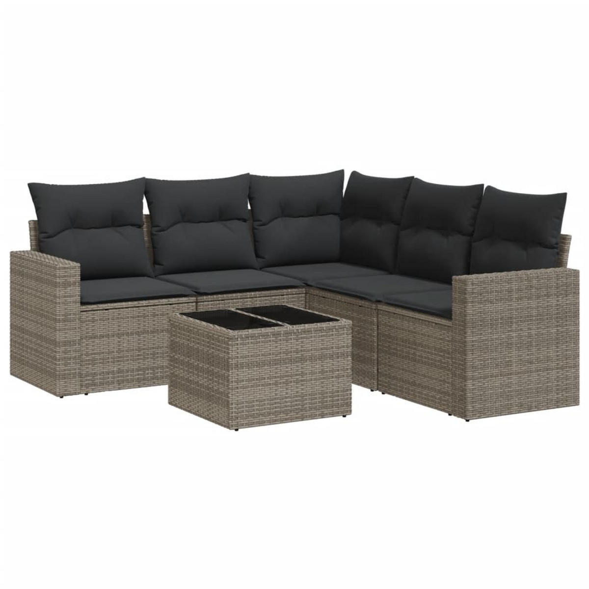 GARTEN-SOFAGARNITUR 6-TLG. Mit Kissen Grau Poly Rattan - Grau, Kunststoff - vidaXL
