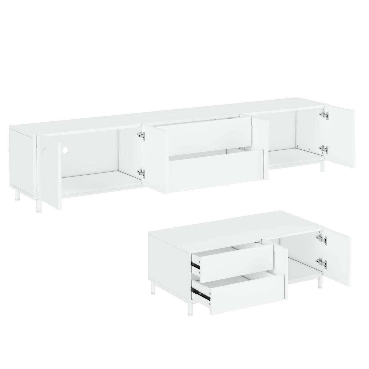 TV-RACK 2tlg. Wohnzimmerset 180cm +Couchtisch BogenmusterTüren Weiß - Weiß, Holz (54.99/13/110.01cm) - Raelunyi