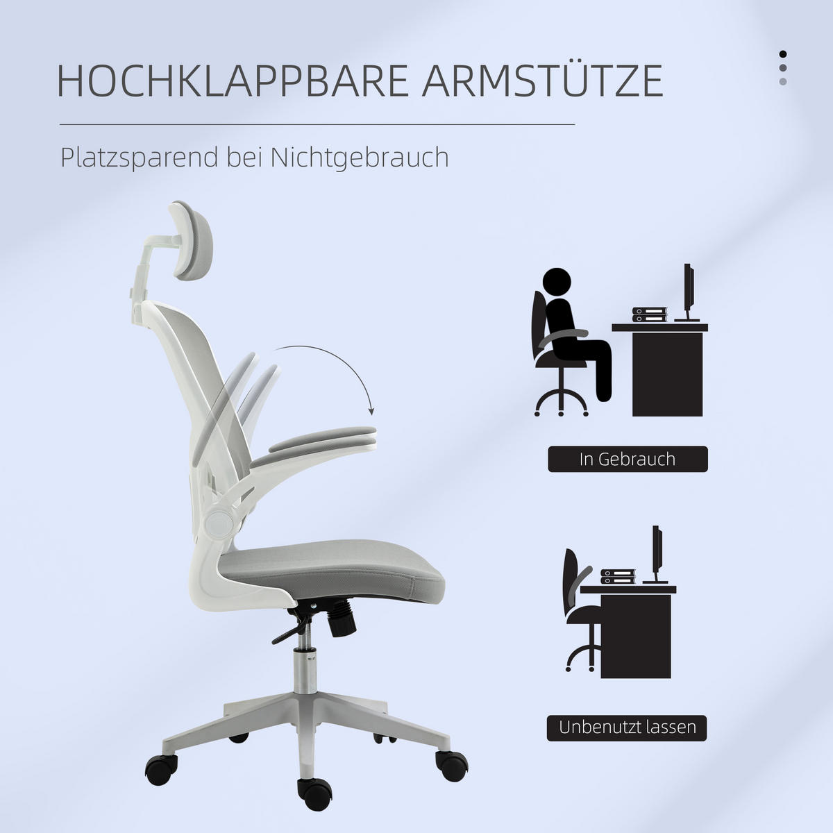 BÜROSTUHL ergonomischer Shreibtischstuhl mit Wippfunktion Kopfstütze Grau - Grau, Textil (64/122/65cm) - Vinsetto