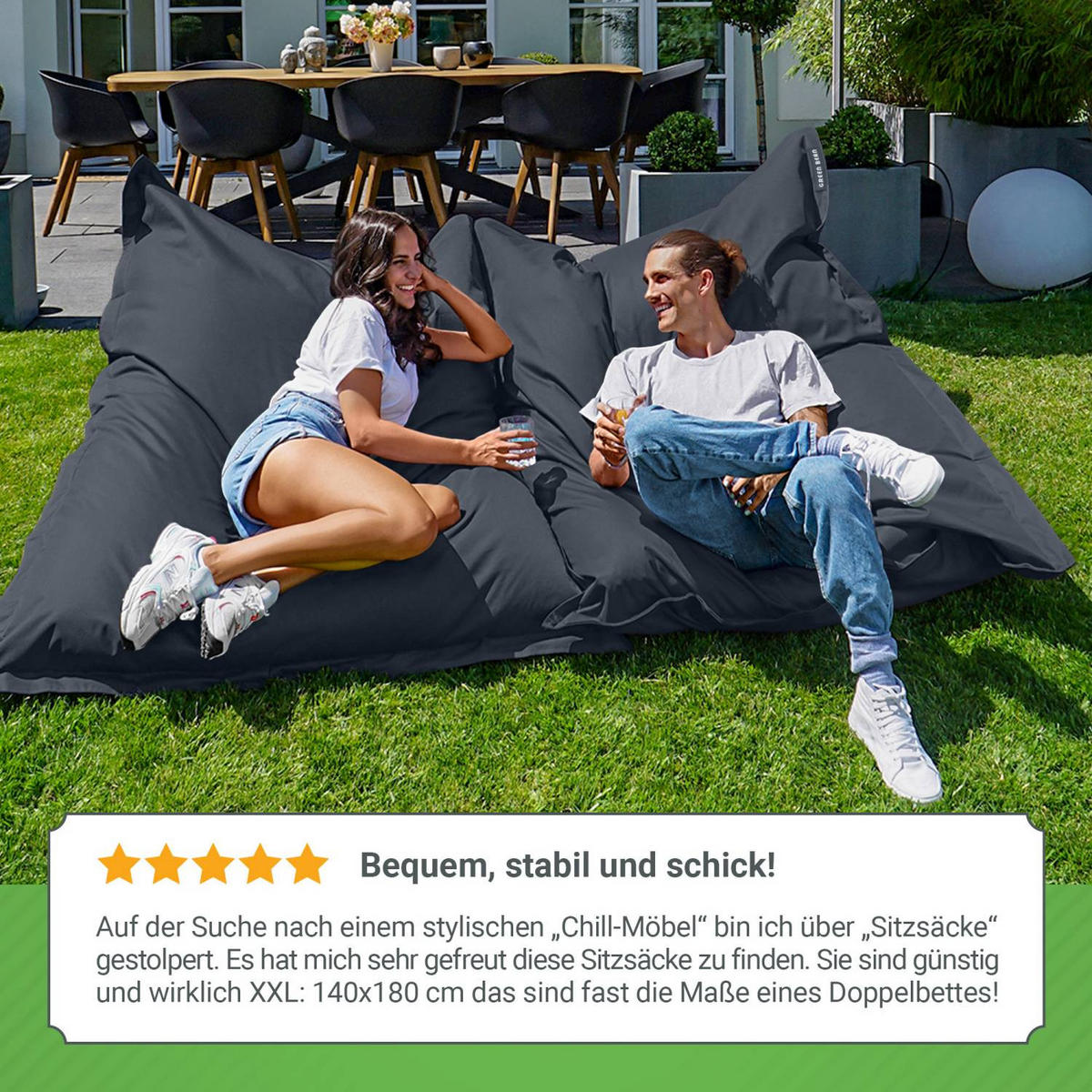 SITZSACK XXL "Square" 140x180cm - 380 L - Grau, Textil (140/25/180cm) - Green Bean