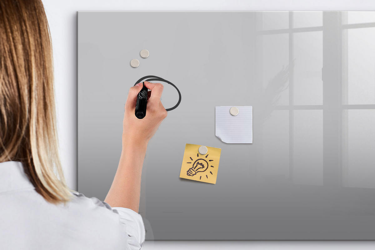 MAGNETTAFEL 100x70 Hellgrau schwarzer Marker - Hellgrau, Glas (100/0.4/70cm) - TULUP