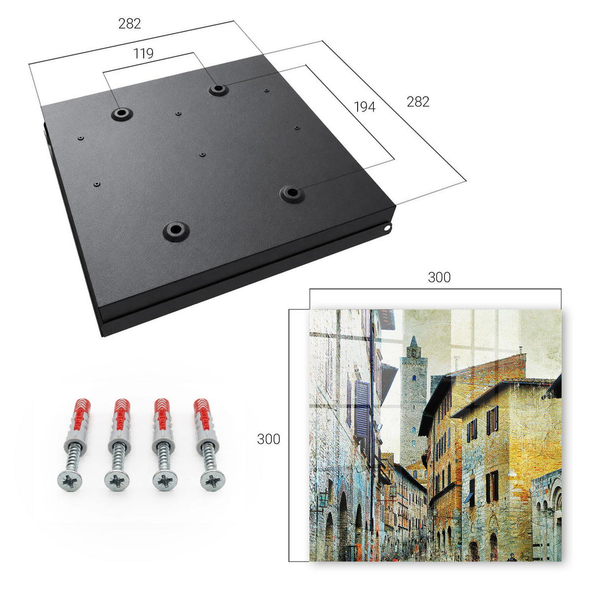 SCHLÜSSELBOX Schwarz 30x30 cm- Türöffnung nach rechts - Mittelmeerstraße - Beige, Metall (30/30/5cm) - TULUP