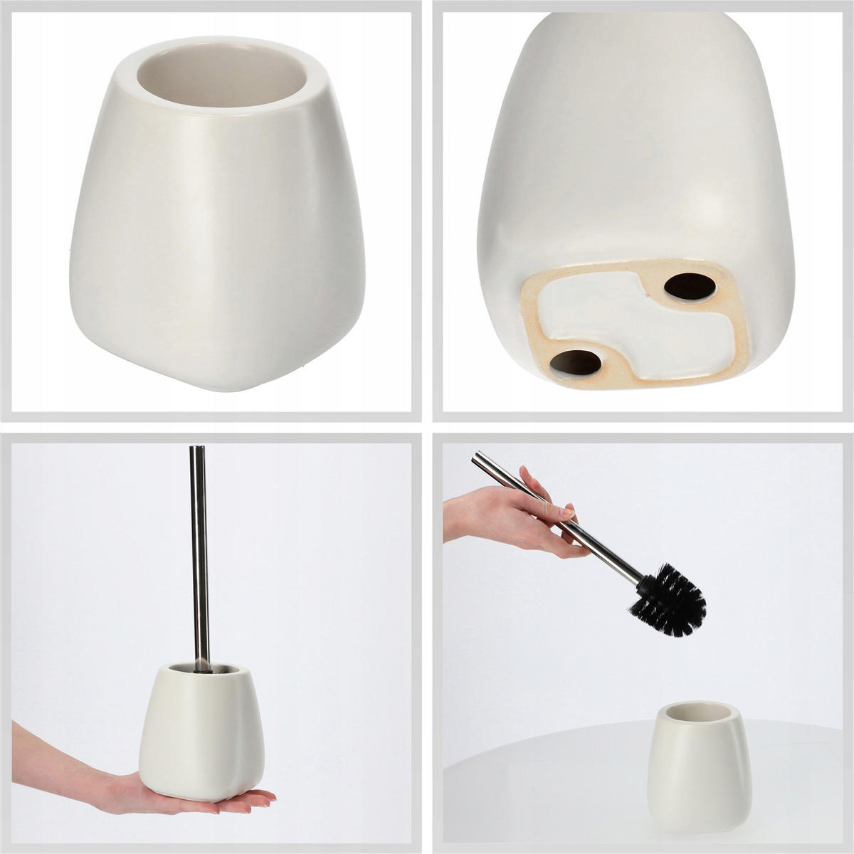 BADEZIMMERSET SEIFENSPENDER + WC-Bürstengarnitur, weiß - Weiß, Keramik/Kunststoff (12/36cm) - KADAX