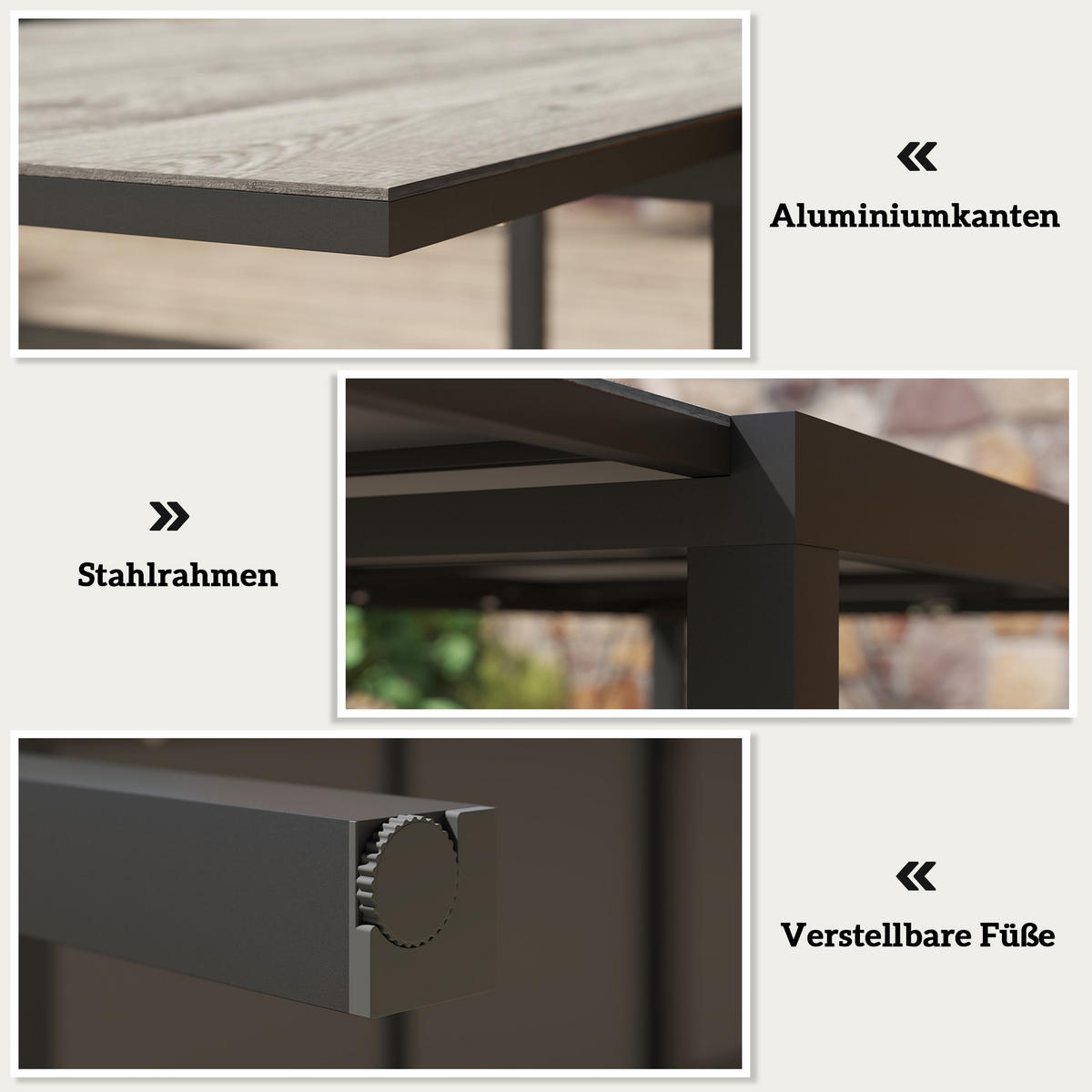 GARTENTISCH DE-07270 für 6-8 Personen mit Holzoptik Grau - Grau, Metall (240/90/74cm) - ComfortXL