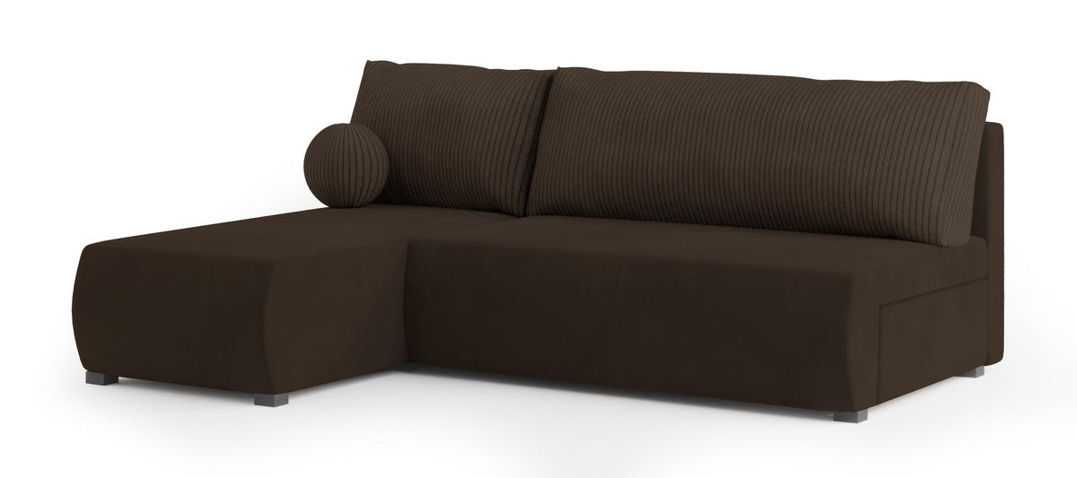 ECKSOFA PARVELO Braun Plüsch-Stoff mit Schlaffunktion - Braun, Holz (200/143cm) - MASSENO