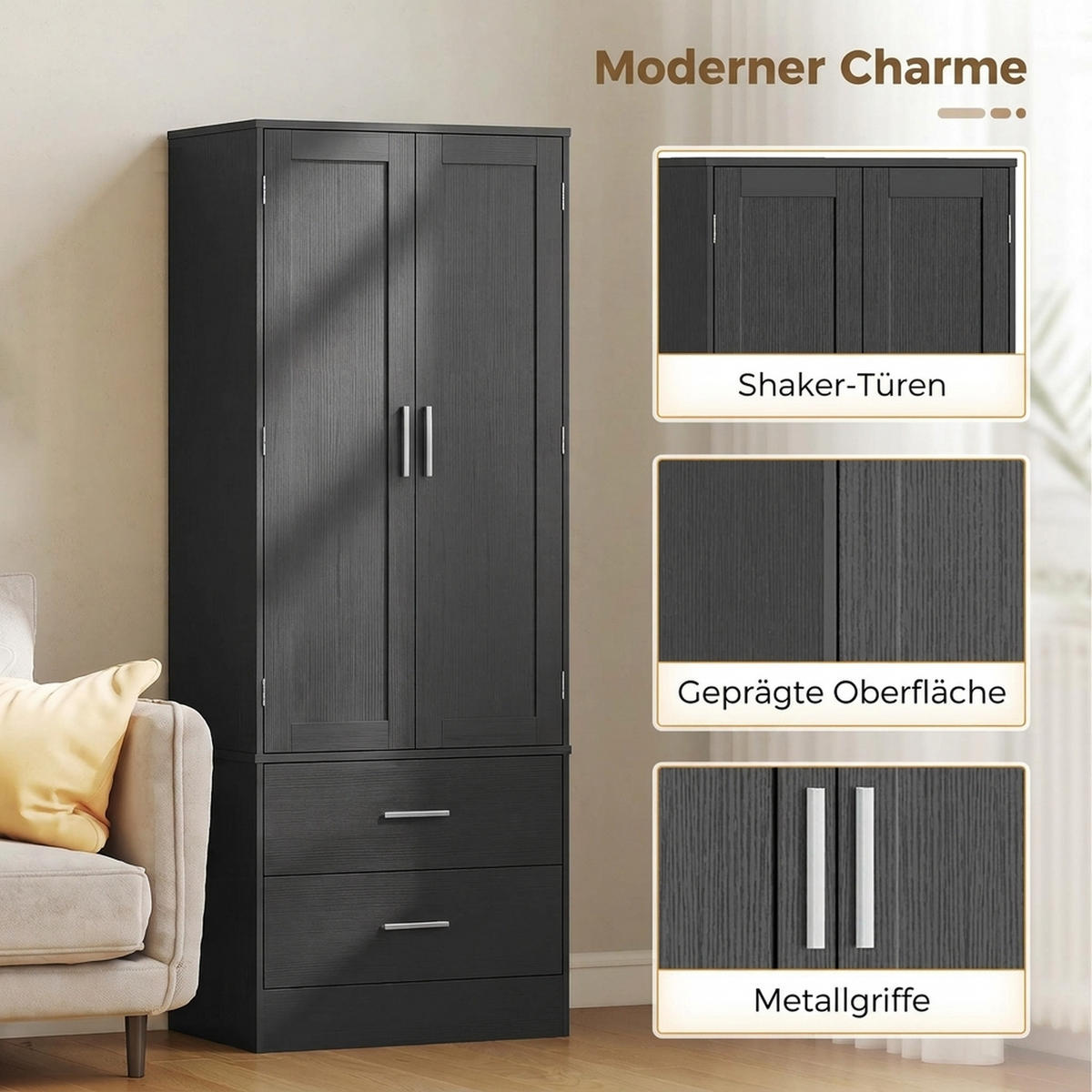 KÜCHENSCHRANK Spanplatte Schwarz - Silberfarben/Schwarz, Holzwerkstoff/Metall (40/159/60cm) - HOMCOM