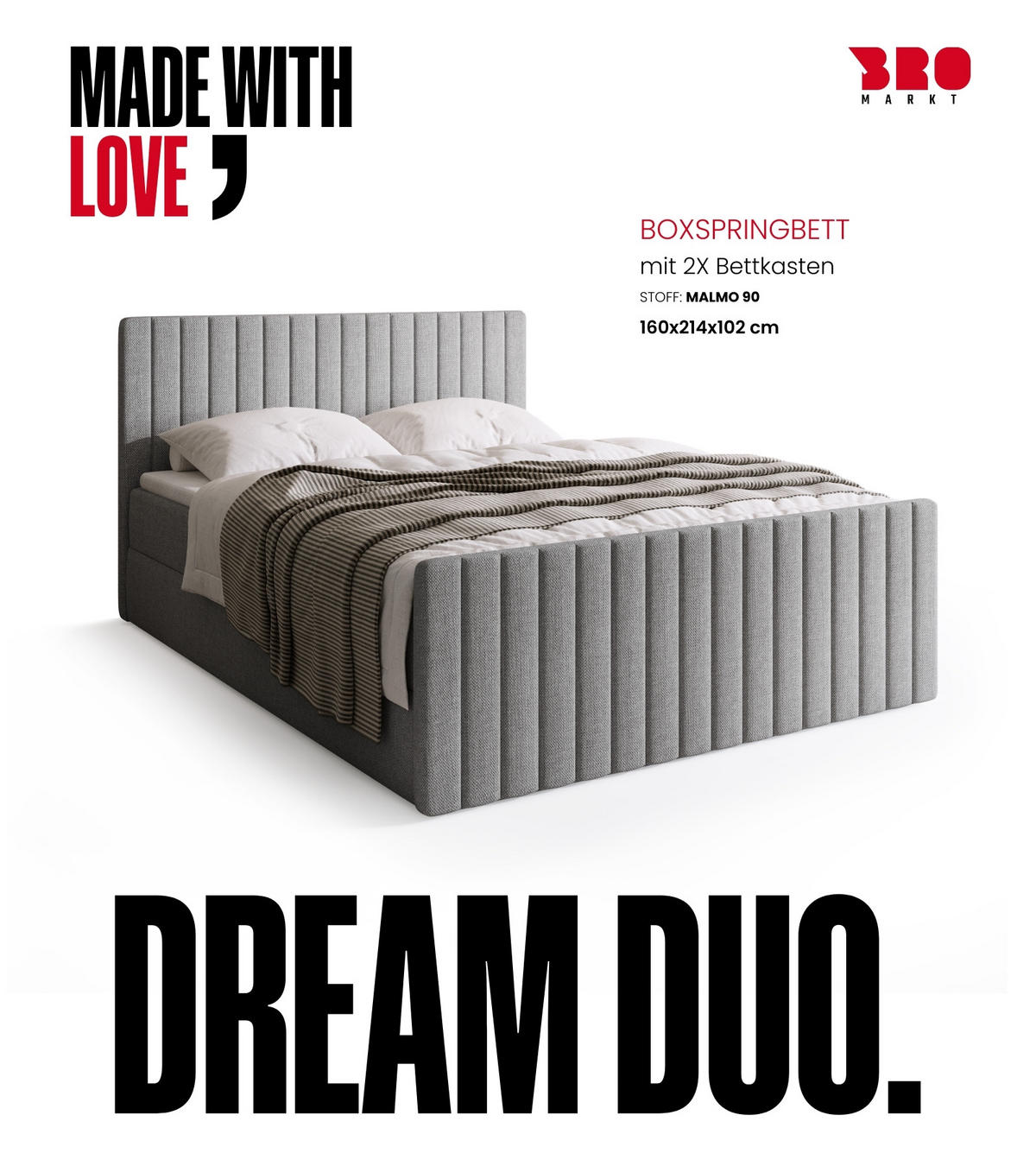 BOXSPRINGBETT Dream Duo mit Topper 160/200 Grau - Grau, Kunststoff (160/200cm) - Bromarkt