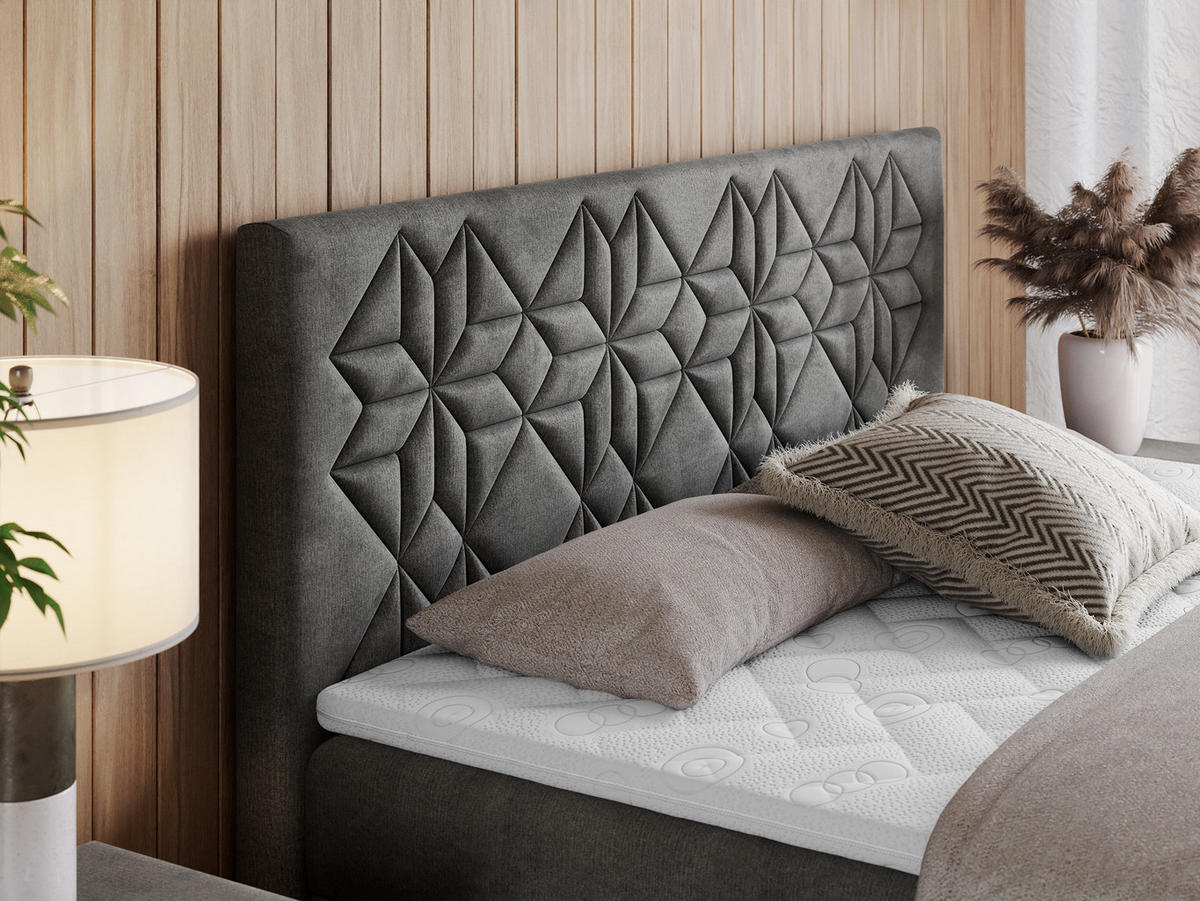 BOXBETT LEILA 180/200 Dunkelgrau Velvet - H3 - Dunkelgrau, Holz/Textil (180/200cm) - MKS