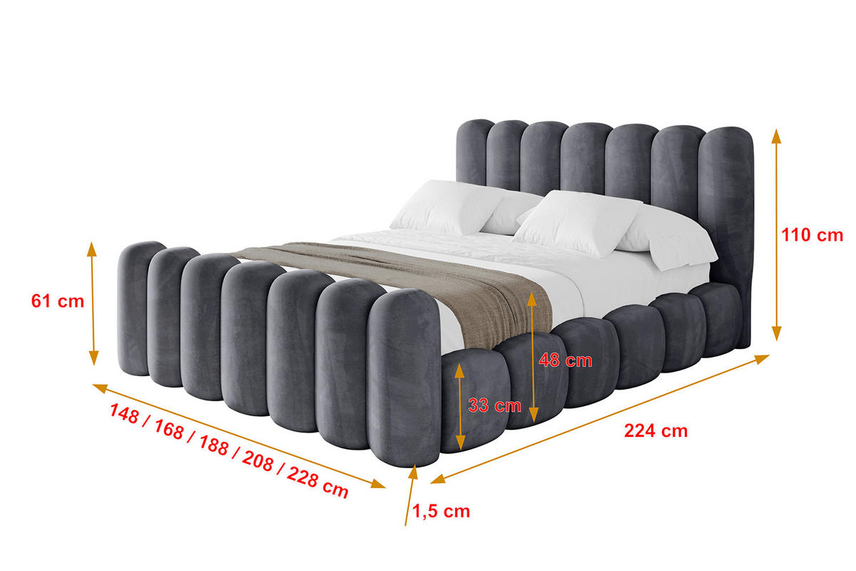POLSTERBETT mit Bettkasten, Fußteil und Lattenrost, Boxbett ohne Matratze - SENA-Z 180x200 Dunkelgrau - Dunkelgrau, Holzwerkstoff/Textil (180/200cm) - ALTDECOR