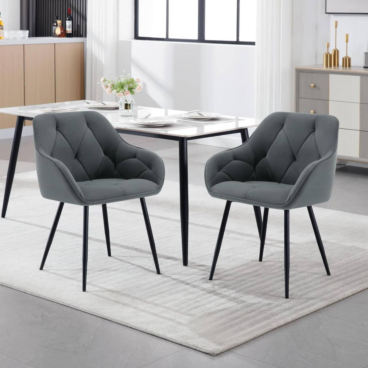ESSZIMMERSTUHL 4er Set ergonomisch, aus Samt, Dunkelgrau - Dunkelgrau/Schwarz, Kunststoff/Textil (56/83.5/53cm) - Woltu