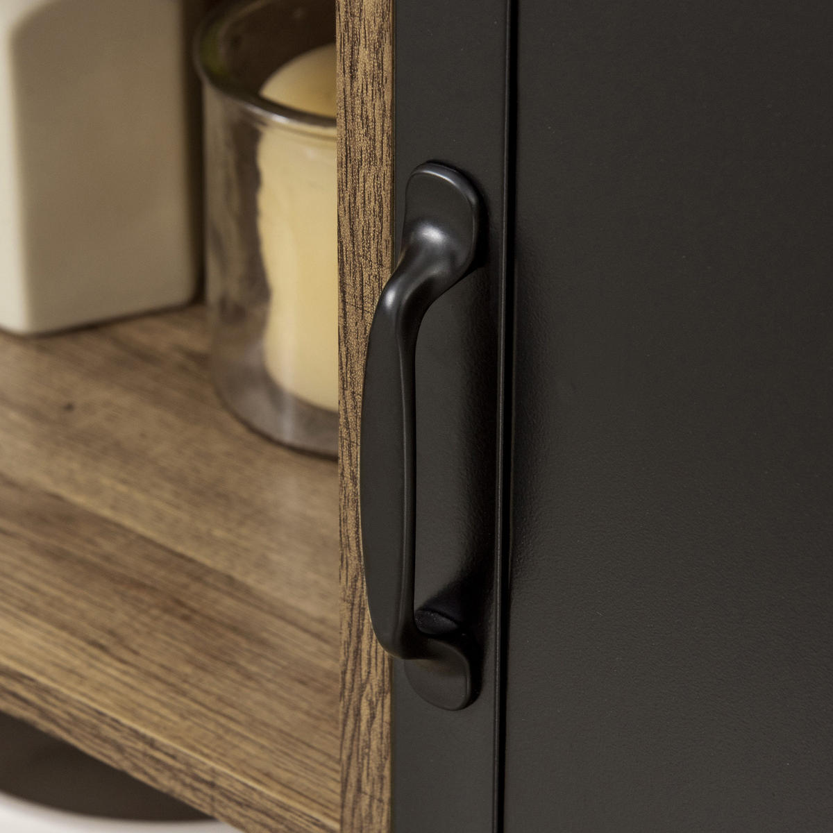 SIDEBOARD DE-10999 Industriell mit 3 Nischen & Metalltür Holz/Schwarz - Schwarz, Holzwerkstoff (80/82/35cm) - ComfortXL