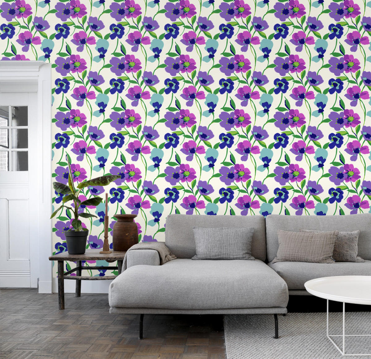 TAPETE Mohnblumen 53 cm x 10.05 m - Lila, Papier (53/1000cm) - ESTAhome