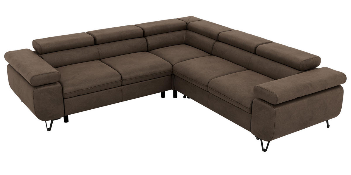 ECKSOFA QUADRO L - Braun Velvet - Links Seite - Schwarz/Braun, Textil/Metall (269/269cm) - MKS