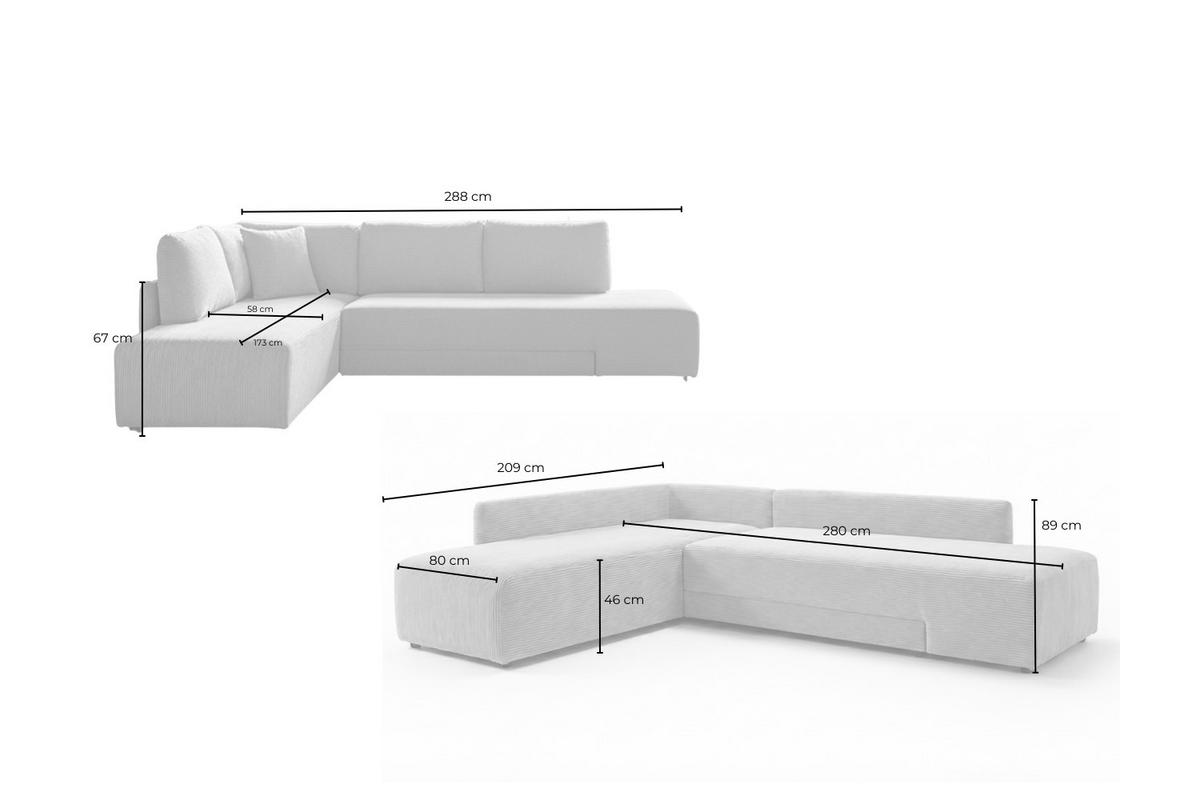SCHLAFSOFA SADIRA Cremeweiß Flachgewebe - Creme/Schwarz, Kunststoff/Textil (288/89/209cm) - KAWOLA