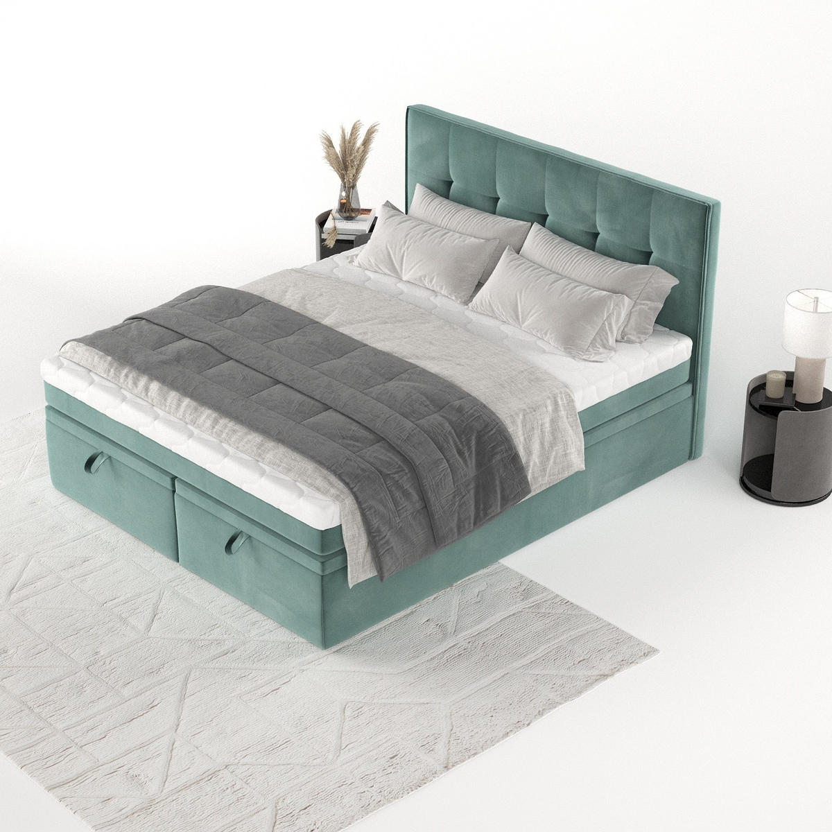 BOXBETT Arivo 160/200 cm Türkis im Kronos Stoff - Türkis/Schwarz, Holz/Holzwerkstoff (160/200cm) - AltaBeds