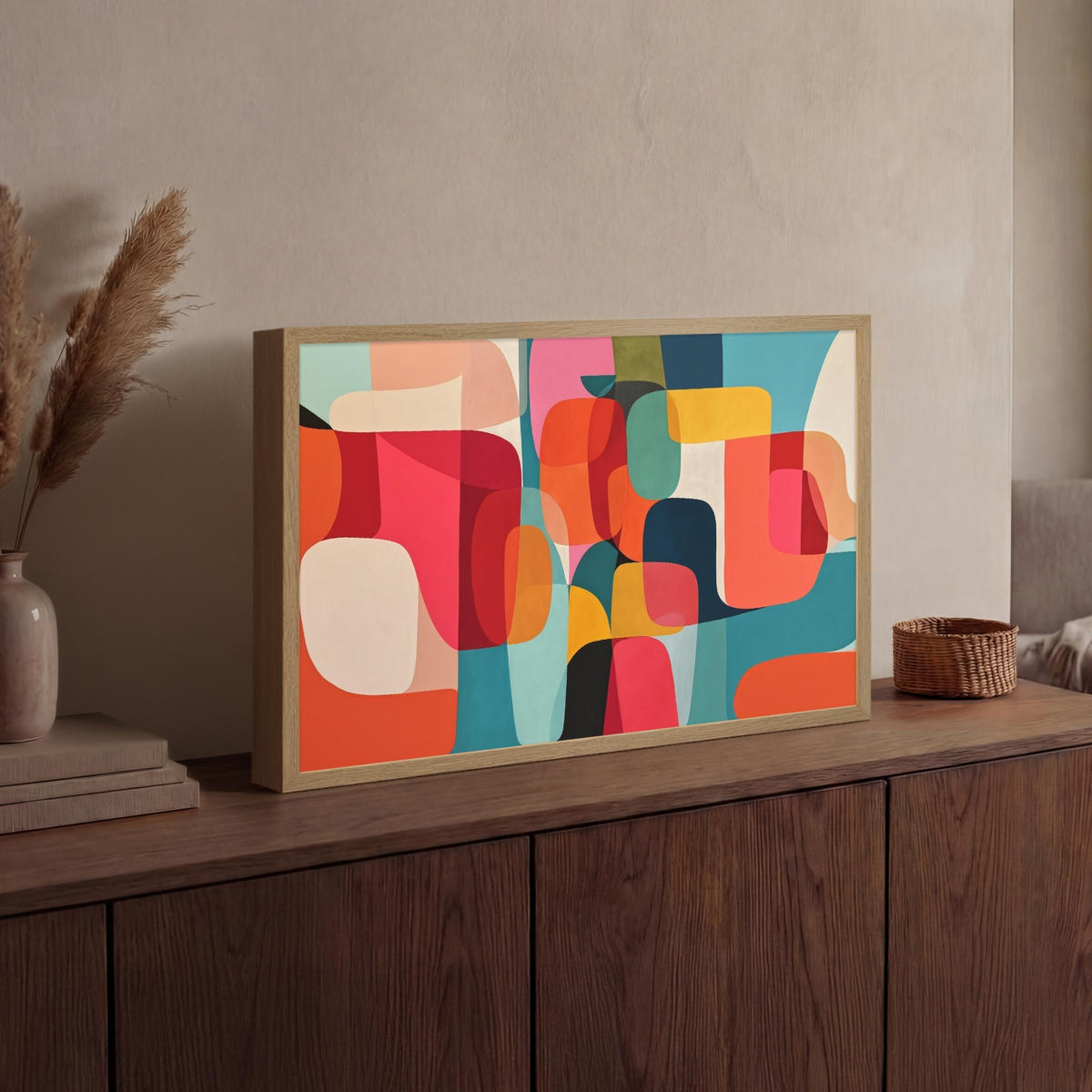 NÁSTĚNNÁ LAMPA S AKUMULÁTOREM Tvary - barevné - abstraktní - letadla 60x40 cm - různobarevná, kompozitní dřevo (60/40/8cm) - OnlyWow