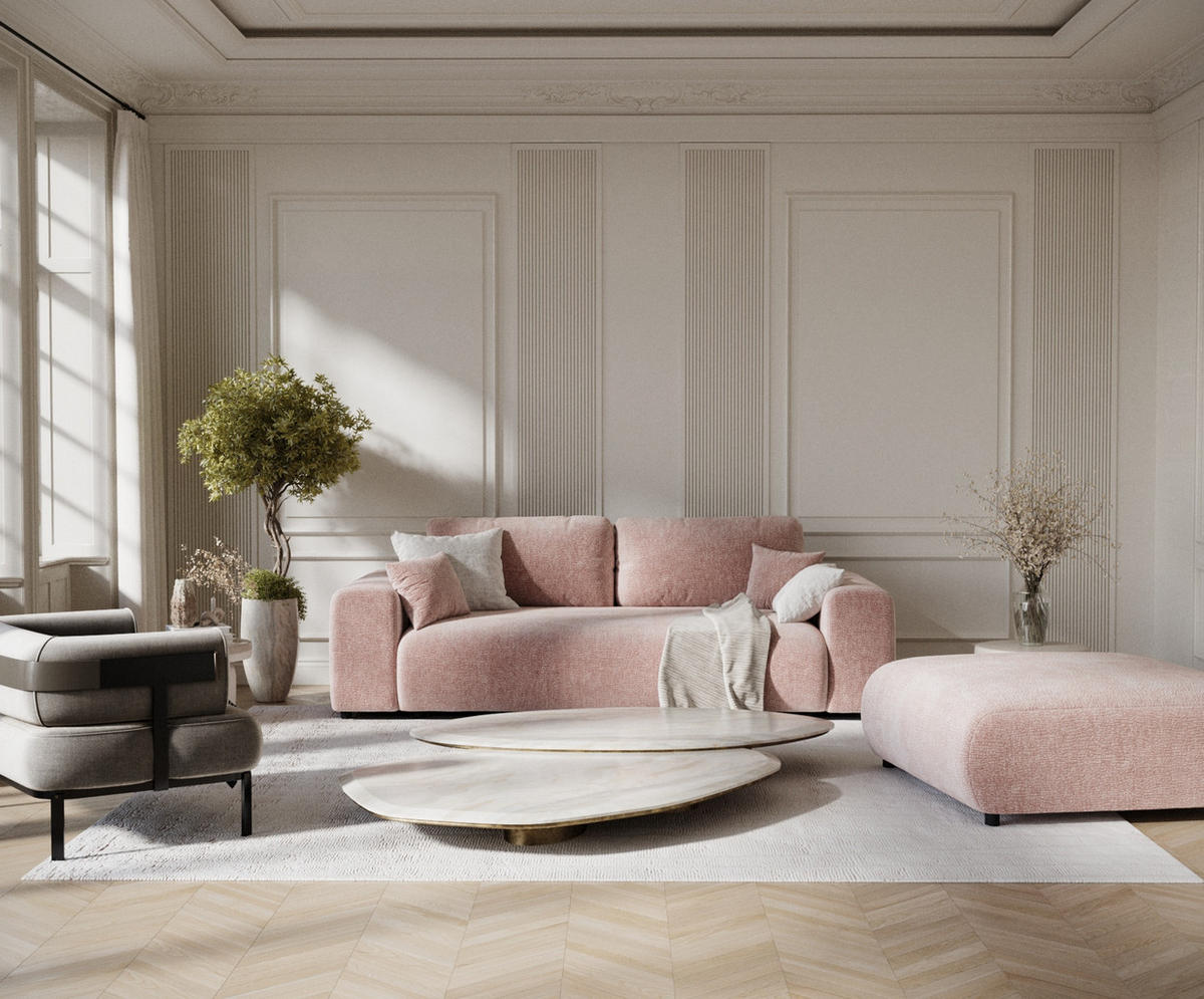3-SITZER-SOFA Zanzibar Rosa Chenille - Schwarz/Rosa, Holz/Holzwerkstoff (213/79/108cm) - Maison de Reve