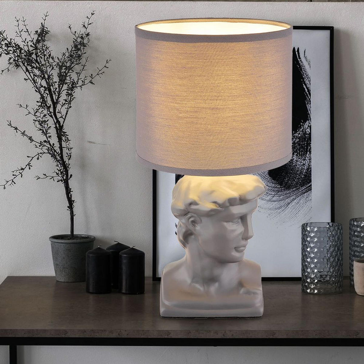 TISCHLEUCHTE Hermes Grau Textil - Grau, Textil (17.5/17.5/33cm) - Globo Lighting