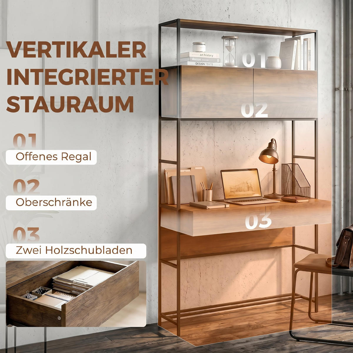 SCHREIBTISCH Braun 45.0/100.0/185.0 cm - Braun, Holzwerkstoff (45/100/185cm)