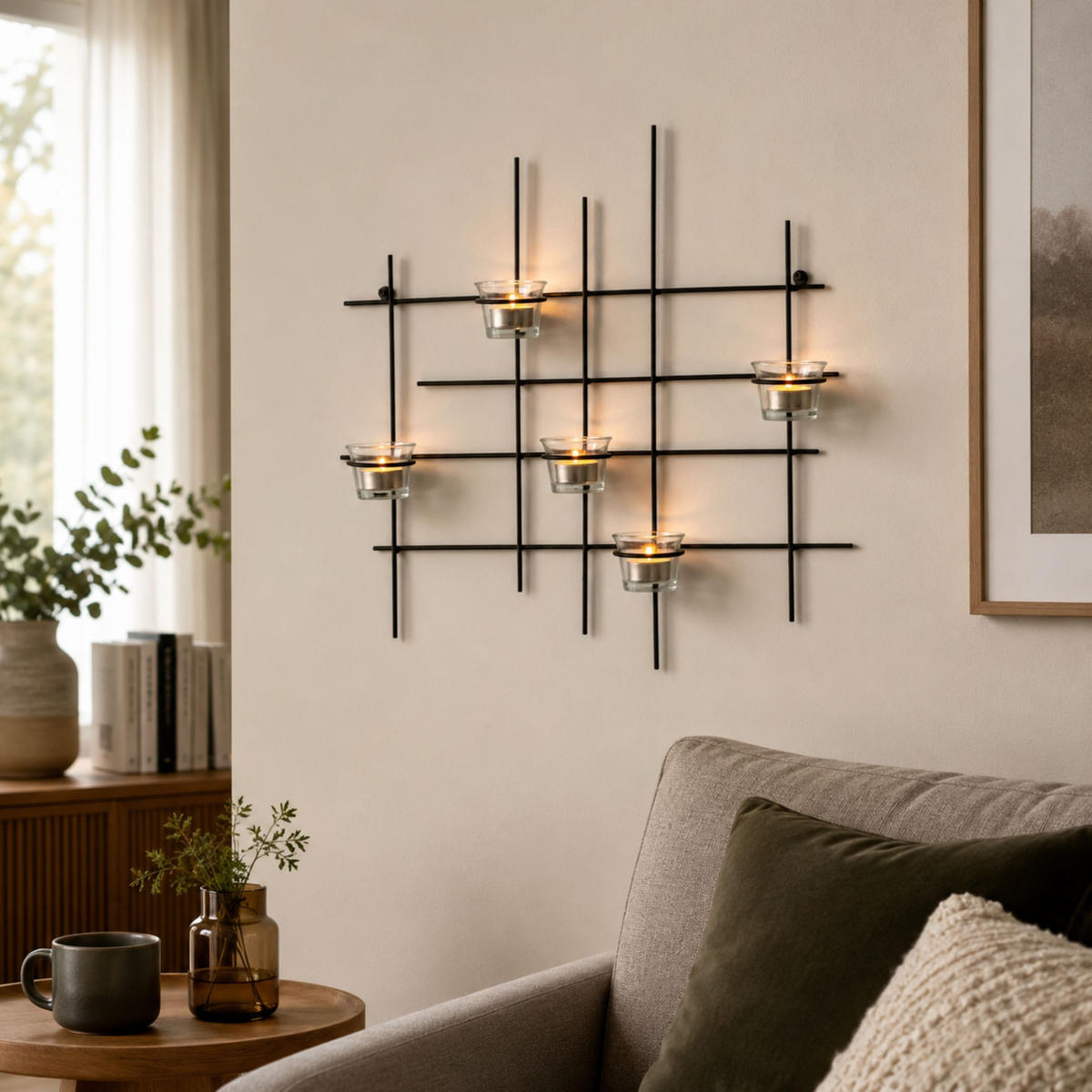 WANDTEELICHTHALTER Metall Leuchter 5XXL Wandkerzenhalter 50 cm - Schwarz, Metall (46.5cm) - DanDiBo