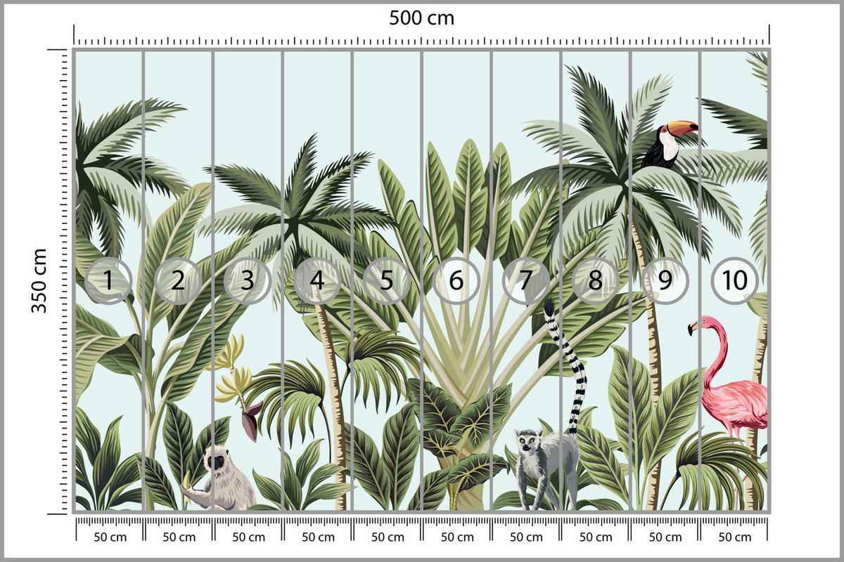 FOTOTAPETE für Schlafzimmer Exotische Tiere Dschungel Flamingo 500x350 - Schwarz/Weiß, Papier (500/350cm) - Muralo