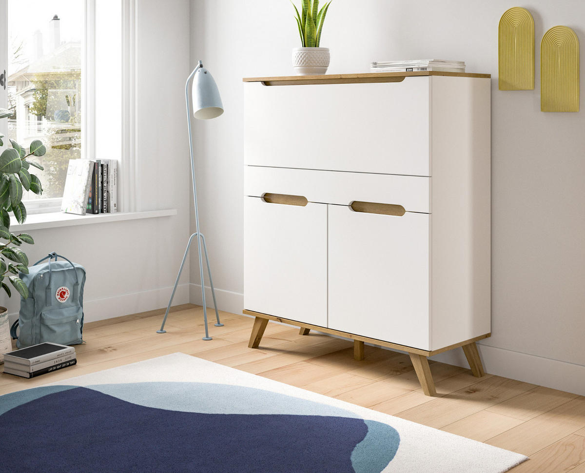 SEKRETÄR weiß, Eiche 100 cm skandinavisch, Schreibtisch mit Soft-Close - Eichefarben/Weiß, Holzwerkstoff/Metall (110/40/118cm) - Inn.Furn