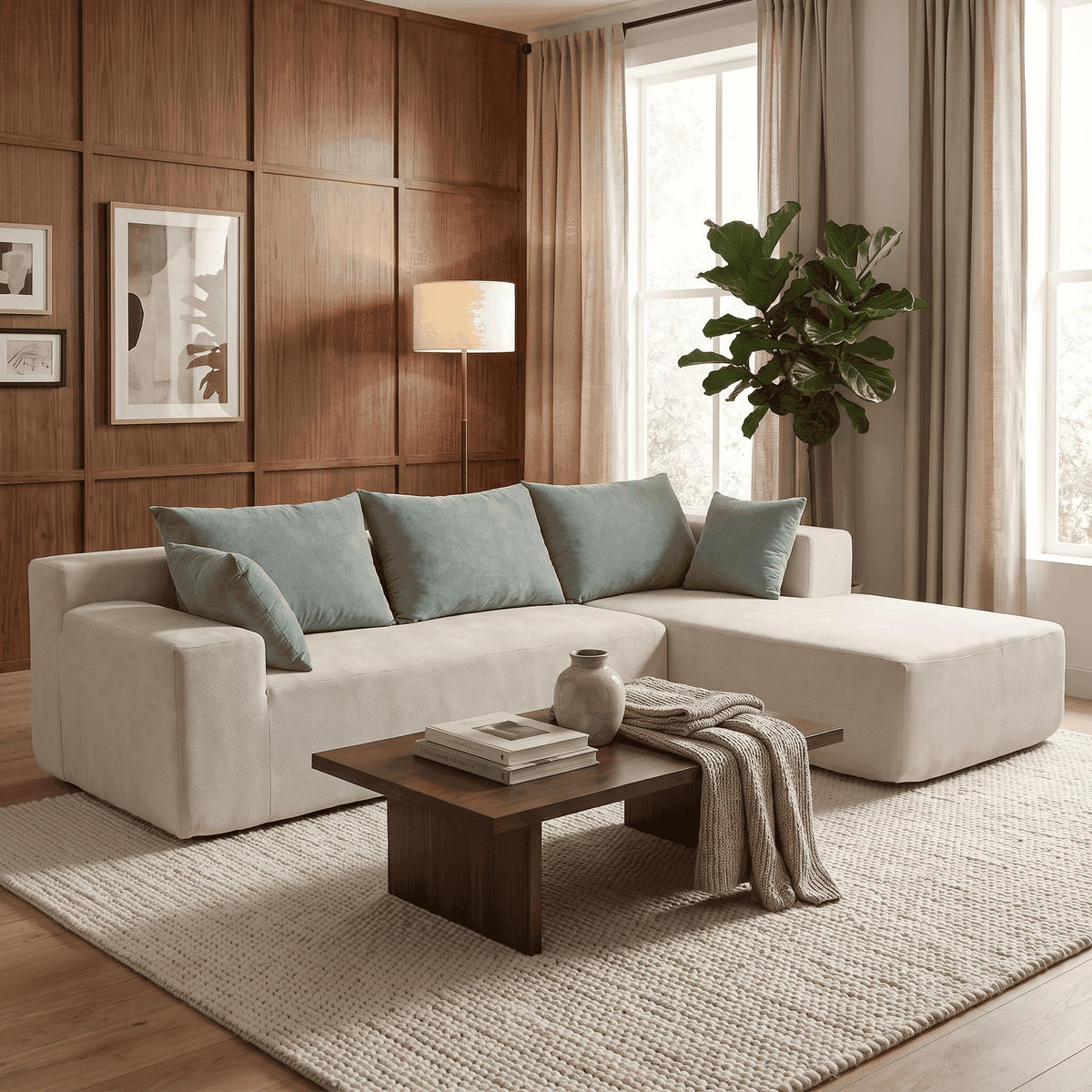 ECKSOFA Luna Weiß Salbei 3-Sitzer Rechts - Weiß, Textil (267/175cm) - COCO Living