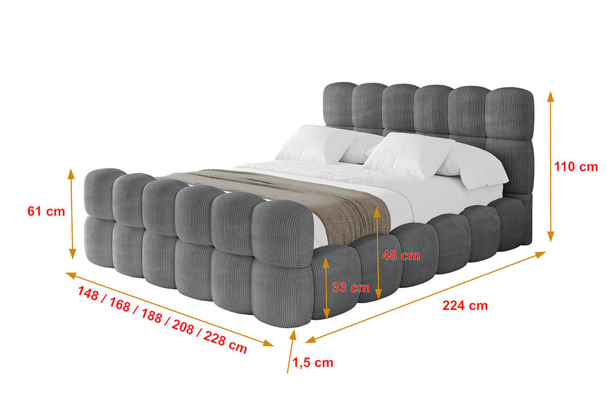 POLSTERBETT mit Bettkasten, Fußteil und Lattenrost, Bett mit Matratze H3/H4 - LEYA-Z 120x200 Dunkelgrau - Anthrazit, Holzwerkstoff/Textil (120/200cm) - ALTDECOR