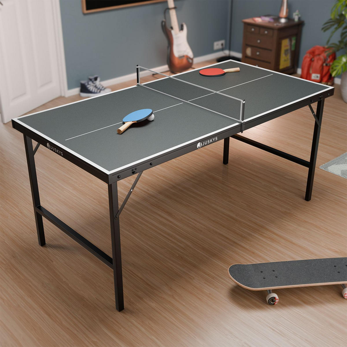 TISCHTENNISPLATTE Flexi platzsparend klappbar - Schwarz, Holz (71/83/71cm) - Juskys