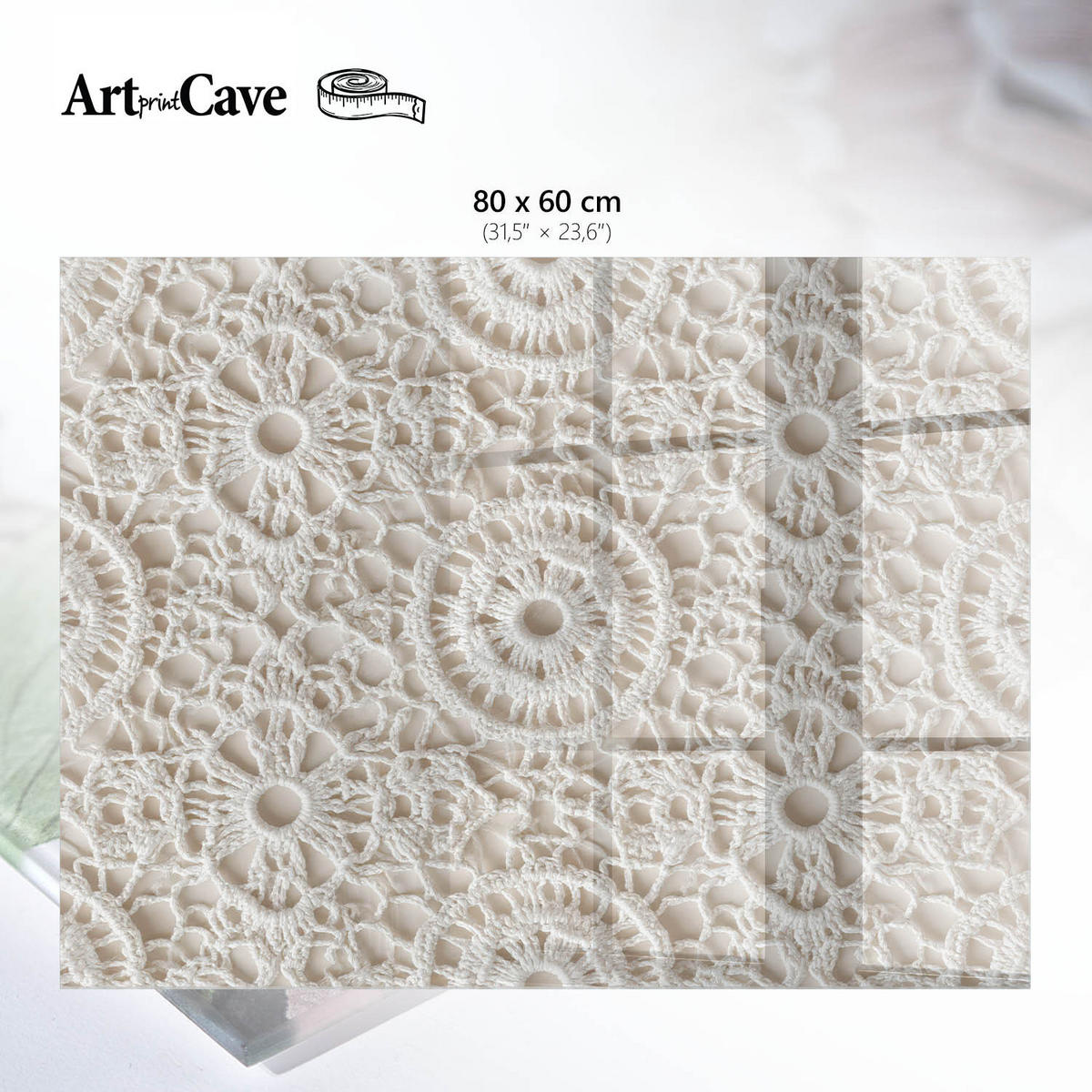 GLASPLATTE 80x60 cm – Spitzenmuster - Grau, Glas (0.4/80/60cm) - ArtPrintCave